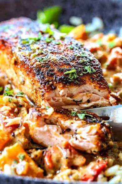 Blackened Salmon w/ Cajun Crawfish Sauce