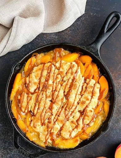Bourbon Caramel Peach Cobbler